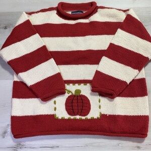 Katherine Johansson 100% Wool Striped Pumpkin Roll Neck Sweater, Size Medium